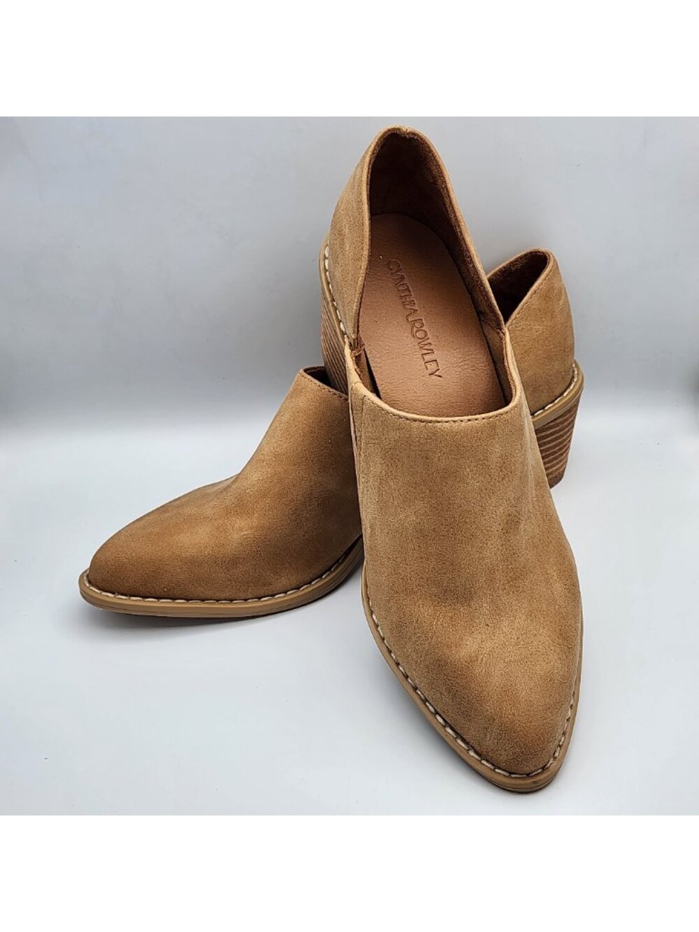 “Eddie” Tan Suede D'Orsay Ankle Booties | Women's 9 - Picture 4 of 17